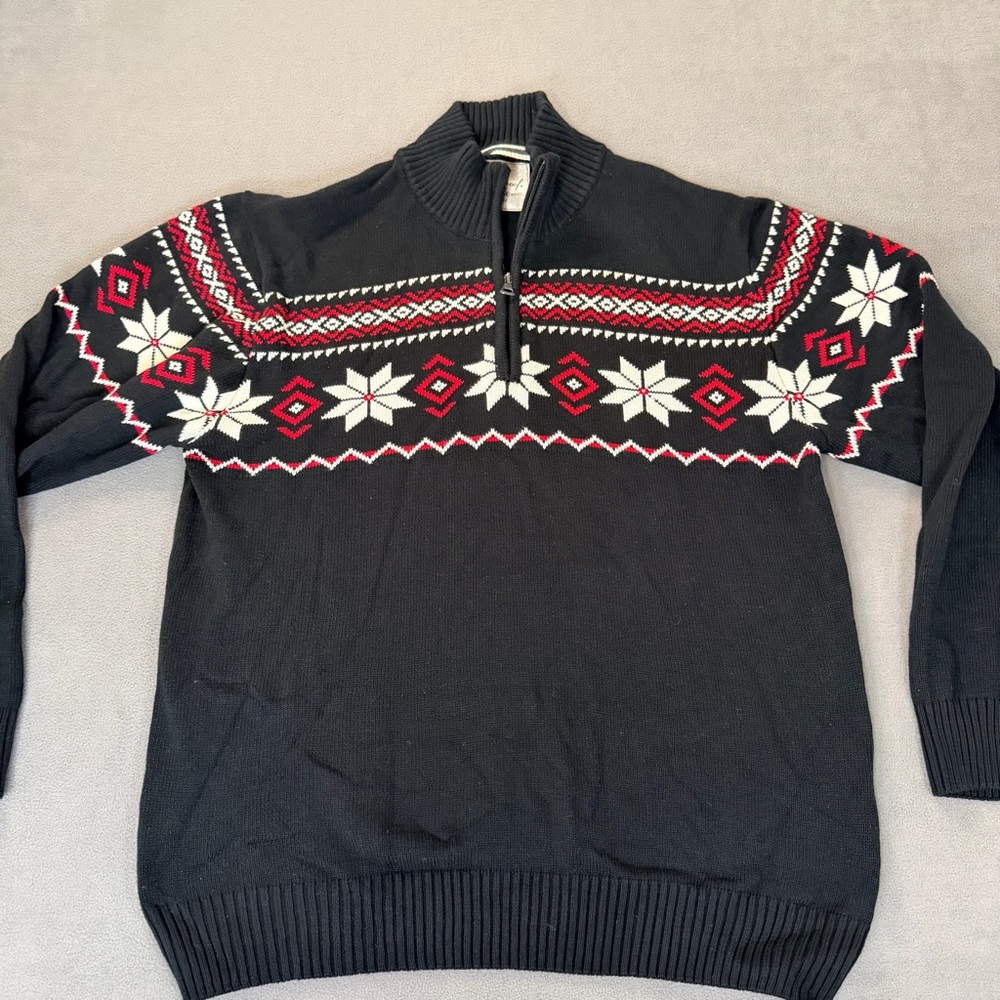 Original Weatherproof Vintage Men's Black Quarter-Zip Fair Isle Nordic Sweater